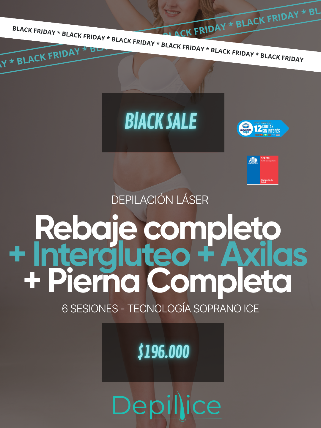 Pack 2 Rebaje Completo  + Interglúteos + Axilas + Pierna Completa 6 Sesiones